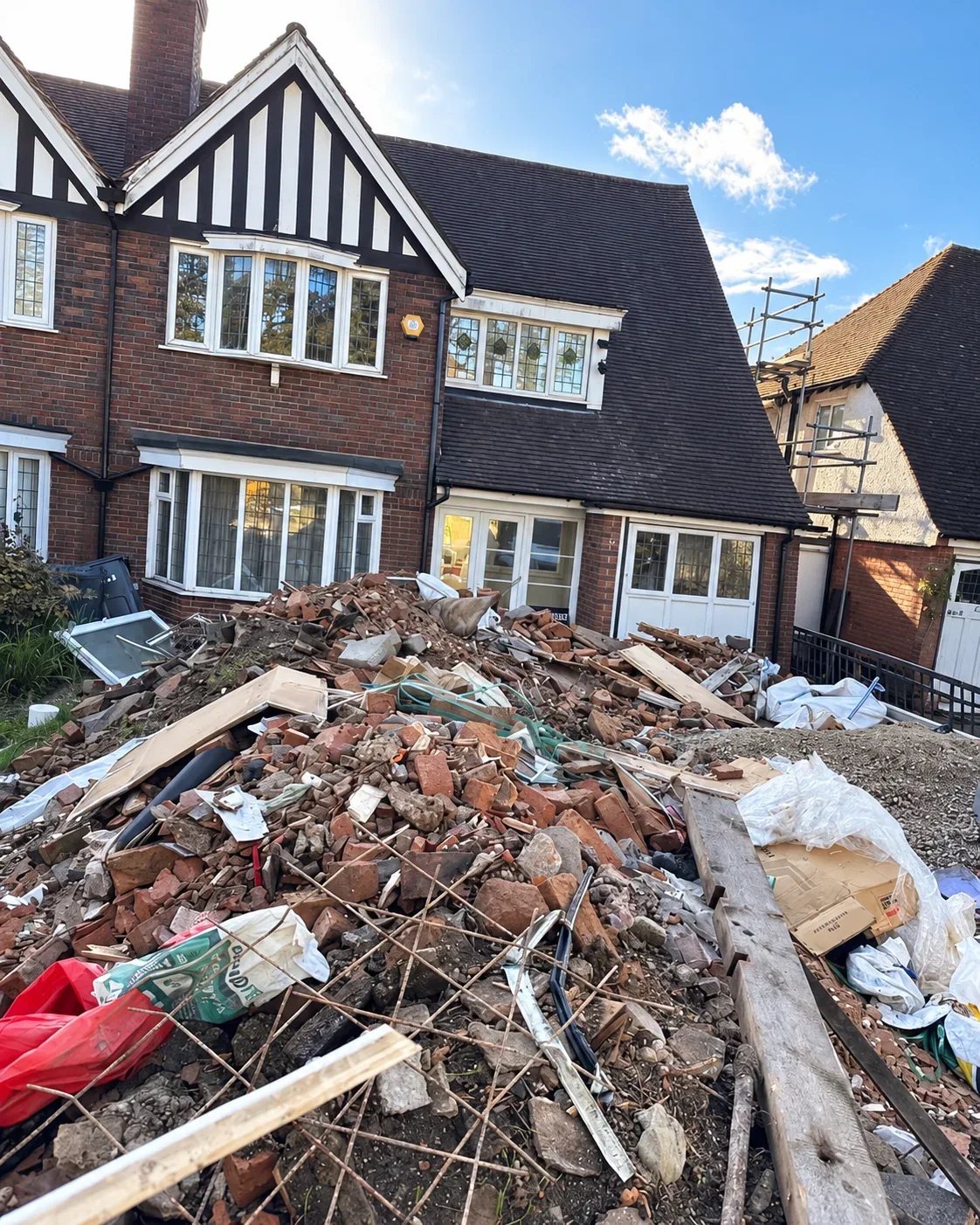 Construction rubble and mixed material awaiting site preparation work